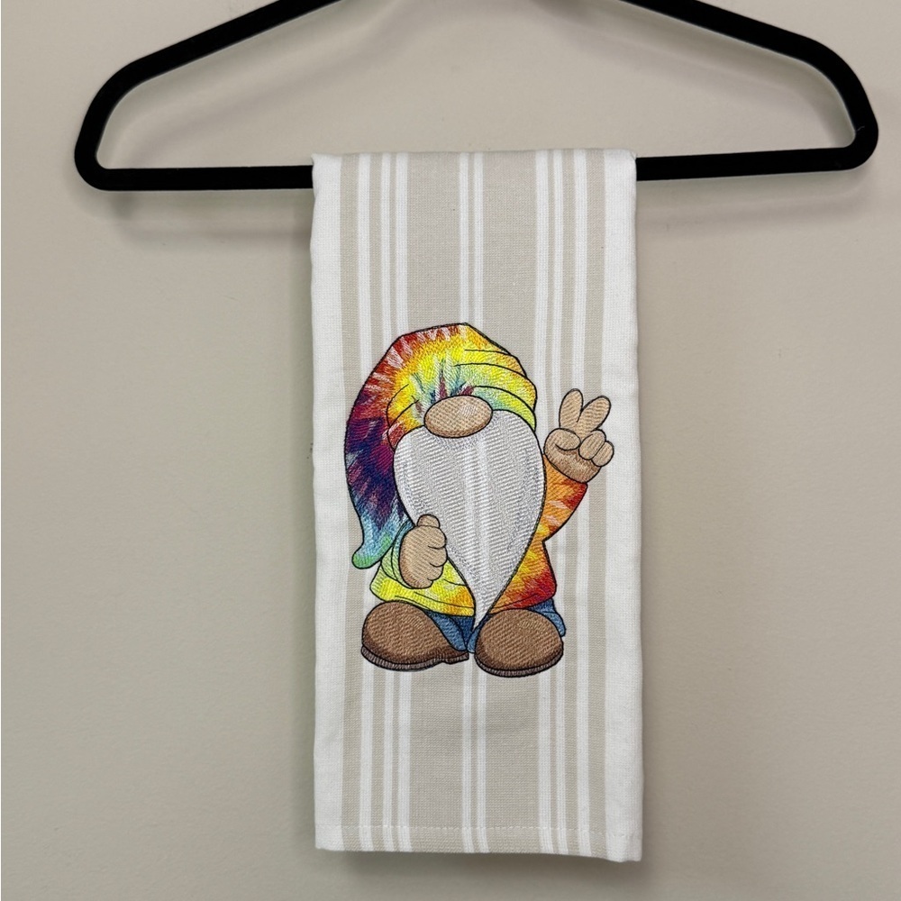 Hippie Tie Dye Gnome Embroidered Dish Towel